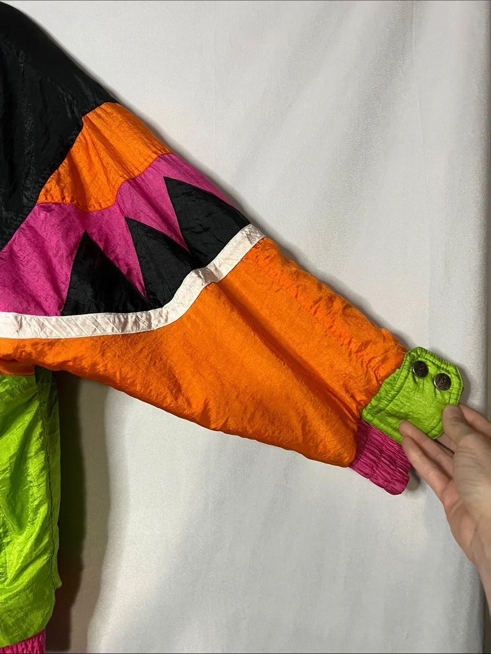 Vintage Neon Colorblock Men’s Large Jacket — Pink, Lime & Orange PTP 27”-Flawed